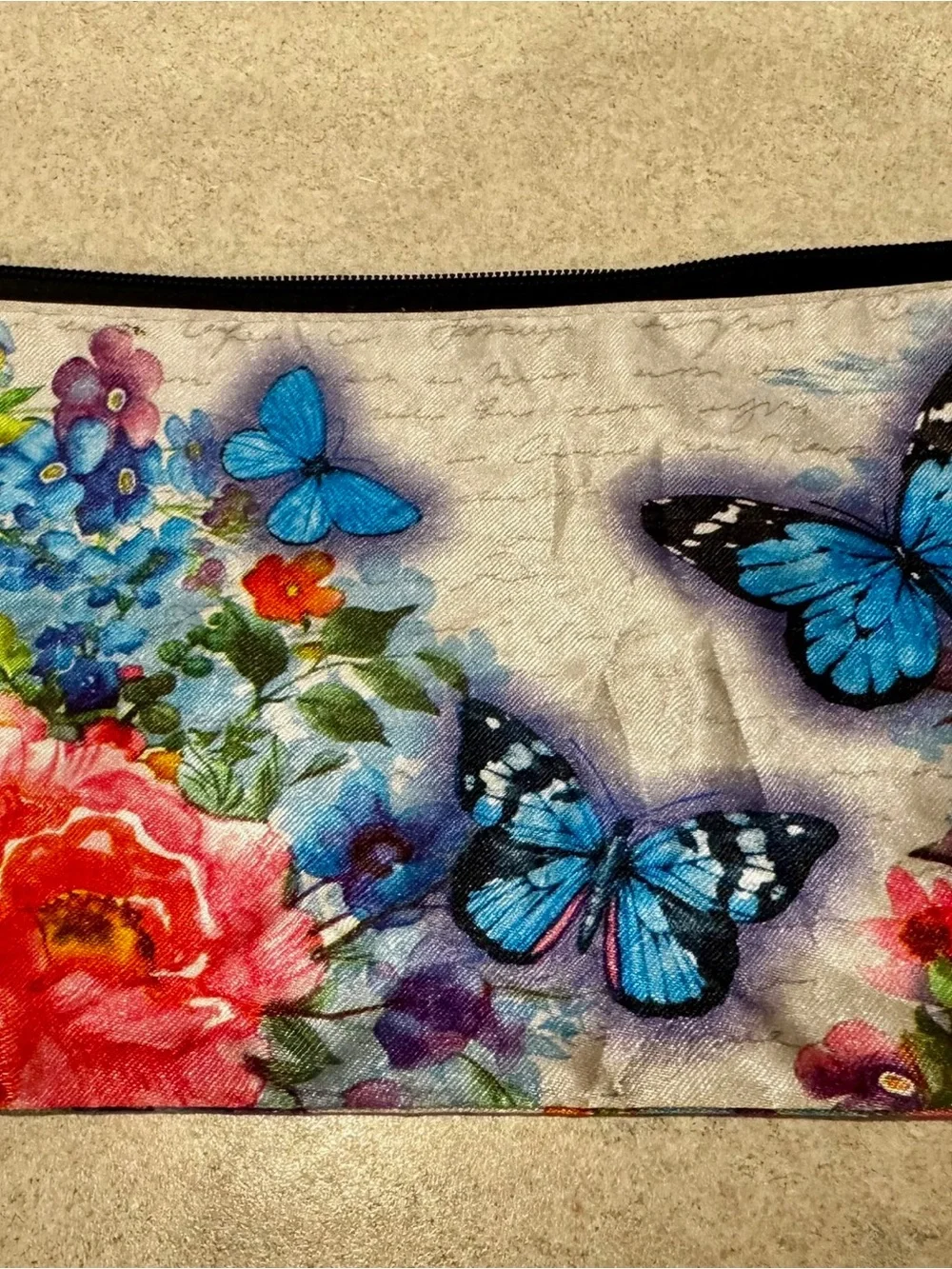 Blue Butterfly Floral Cosmetic Bag - Women